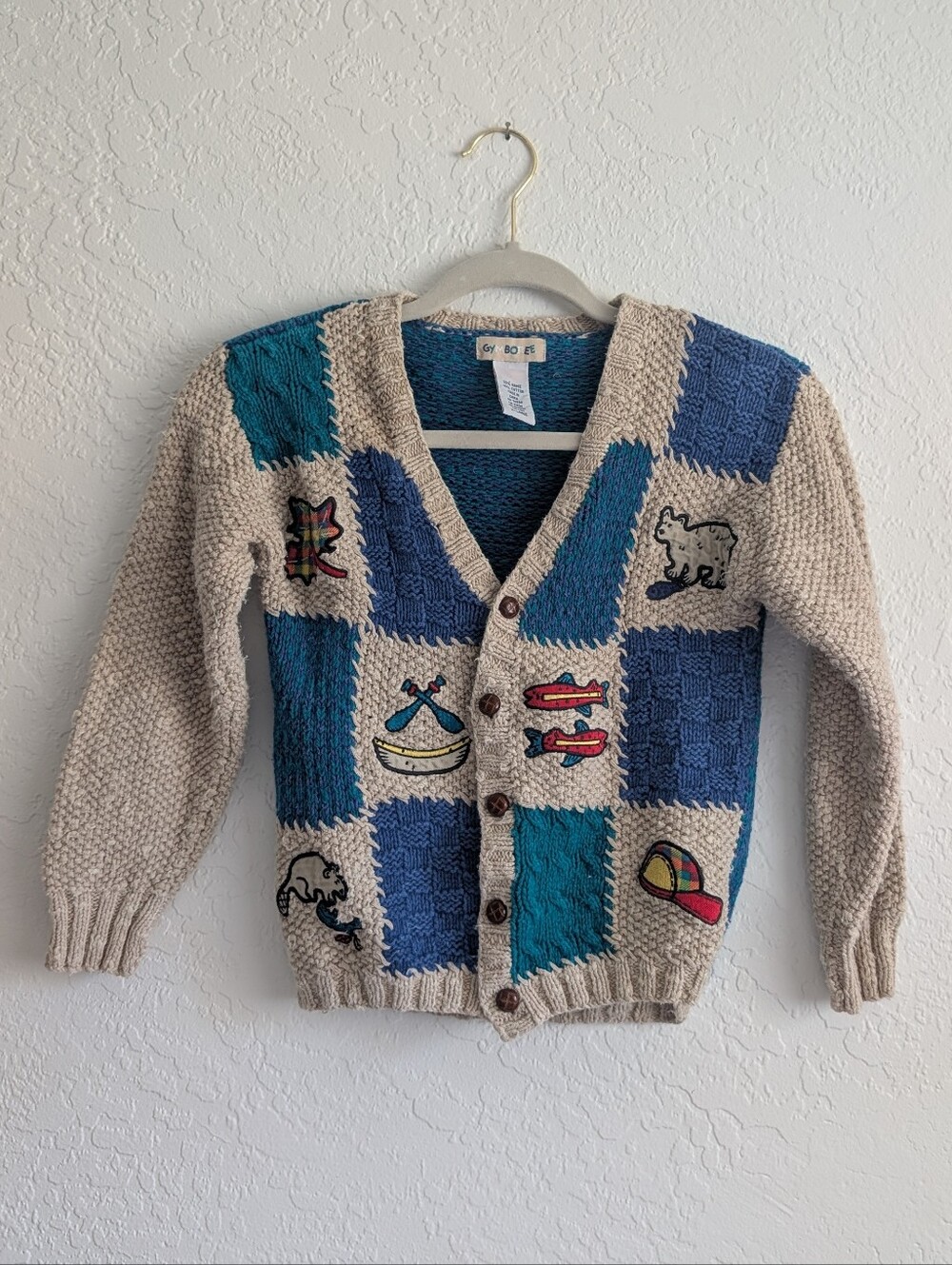 90s Gymboree Patchwork Knit Cardigan - Blue & Cream